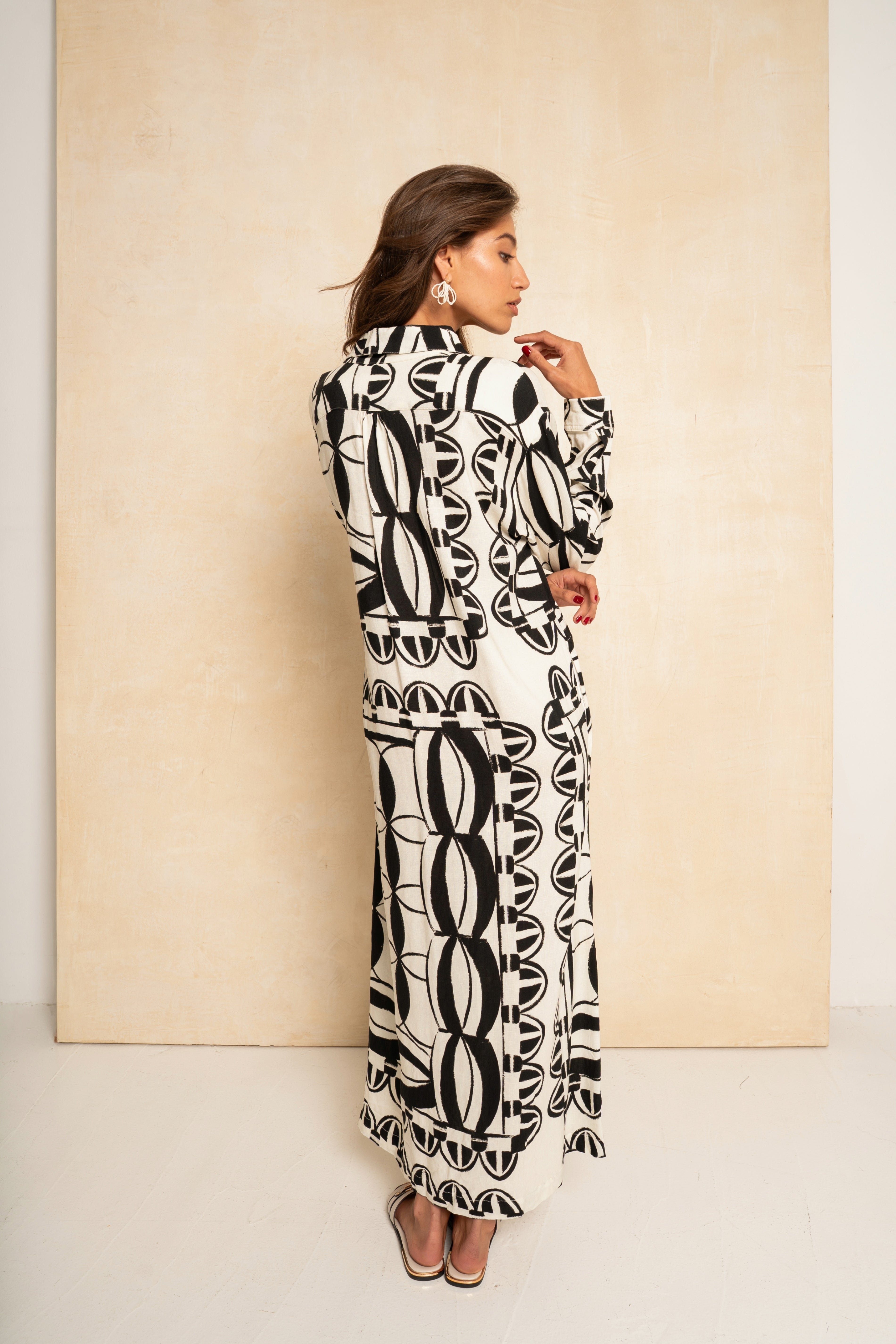 Shift Shirt Dress - Black & White Geo