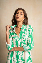 Shift Shirt Dress - Green & White Geo
