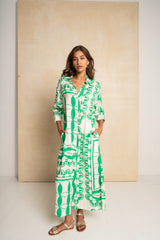 Shift Shirt Dress - Green & White Geo