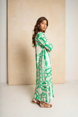 Shift Shirt Dress - Green & White Geo