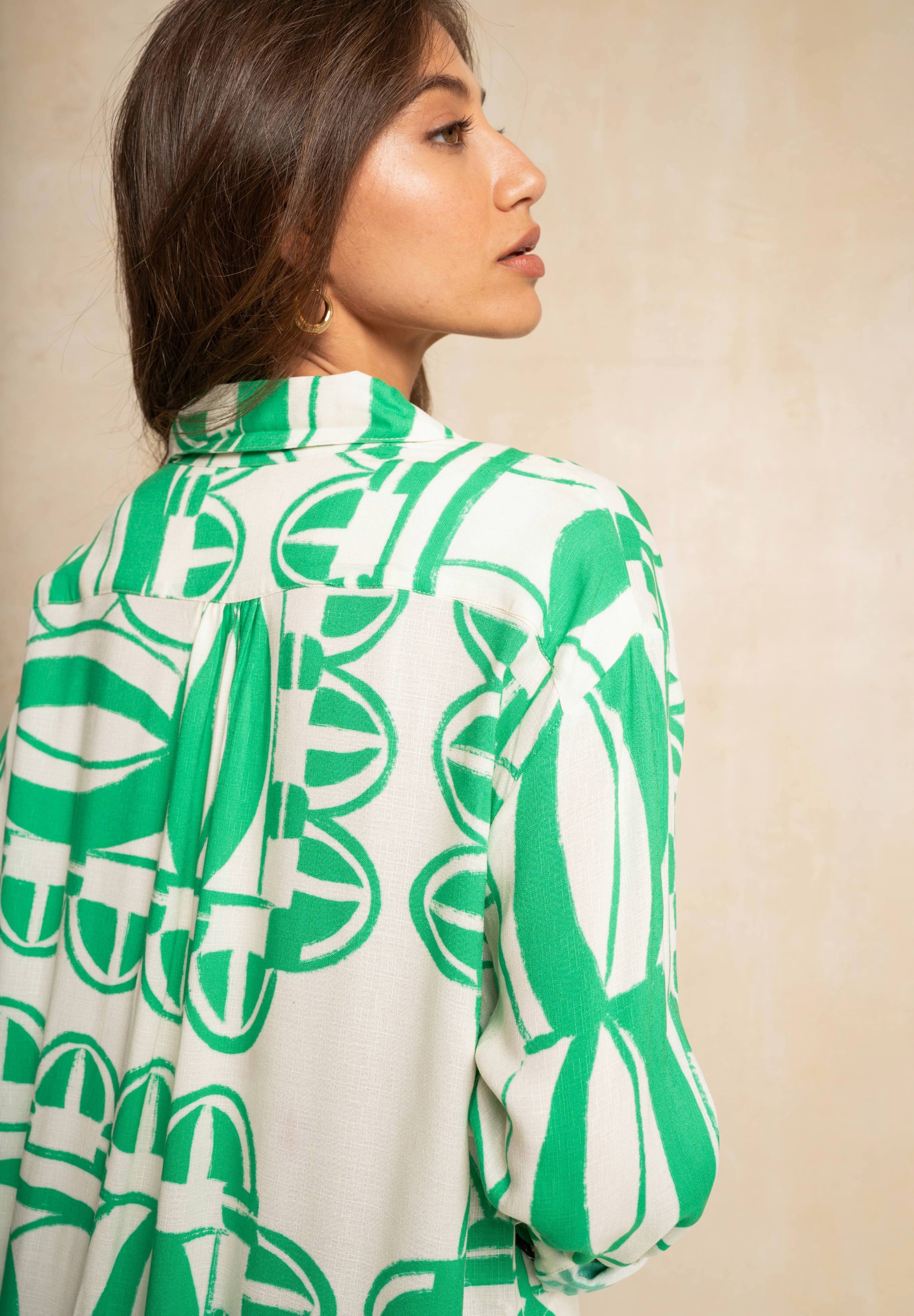 Shift Shirt Dress - Green & White Geo