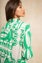 Shift Shirt Dress - Green & White Geo