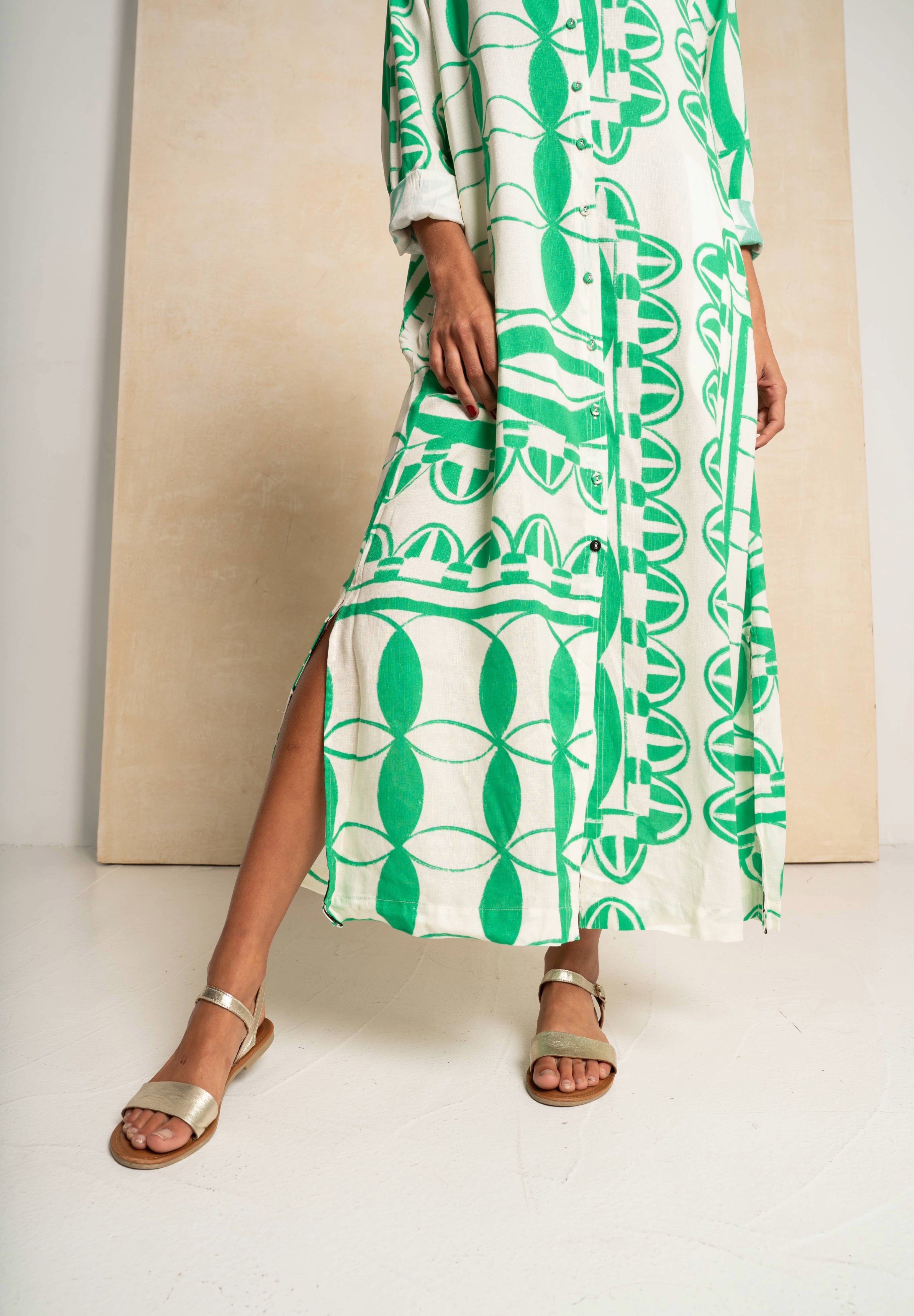Shift Shirt Dress - Green & White Geo