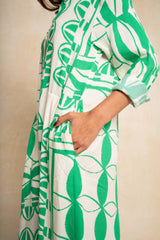 Shift Shirt Dress - Green & White Geo