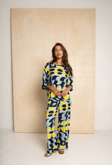 Peacock Pants - Blue & Yellow Geo