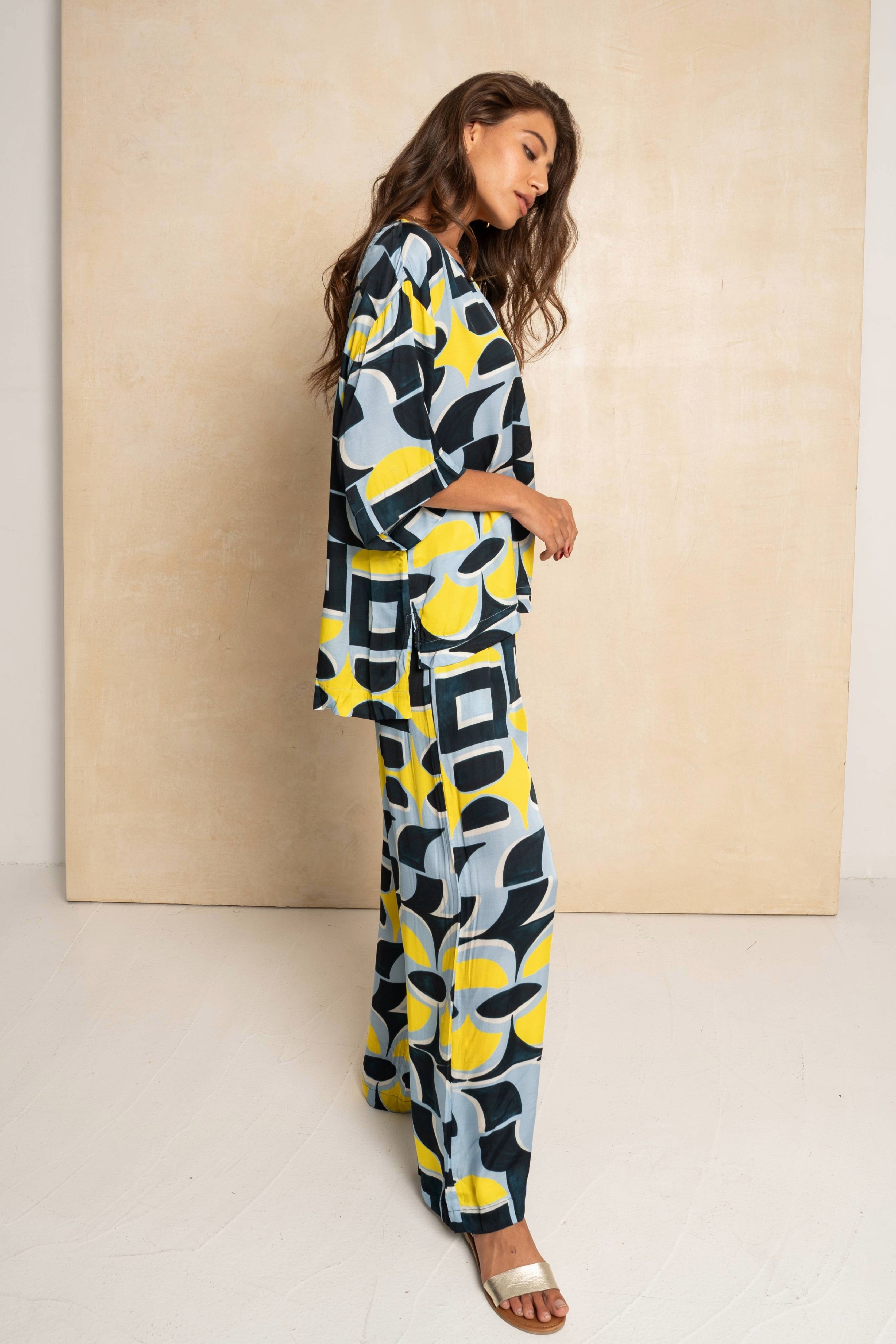 Peacock Pants - Blue & Yellow Geo