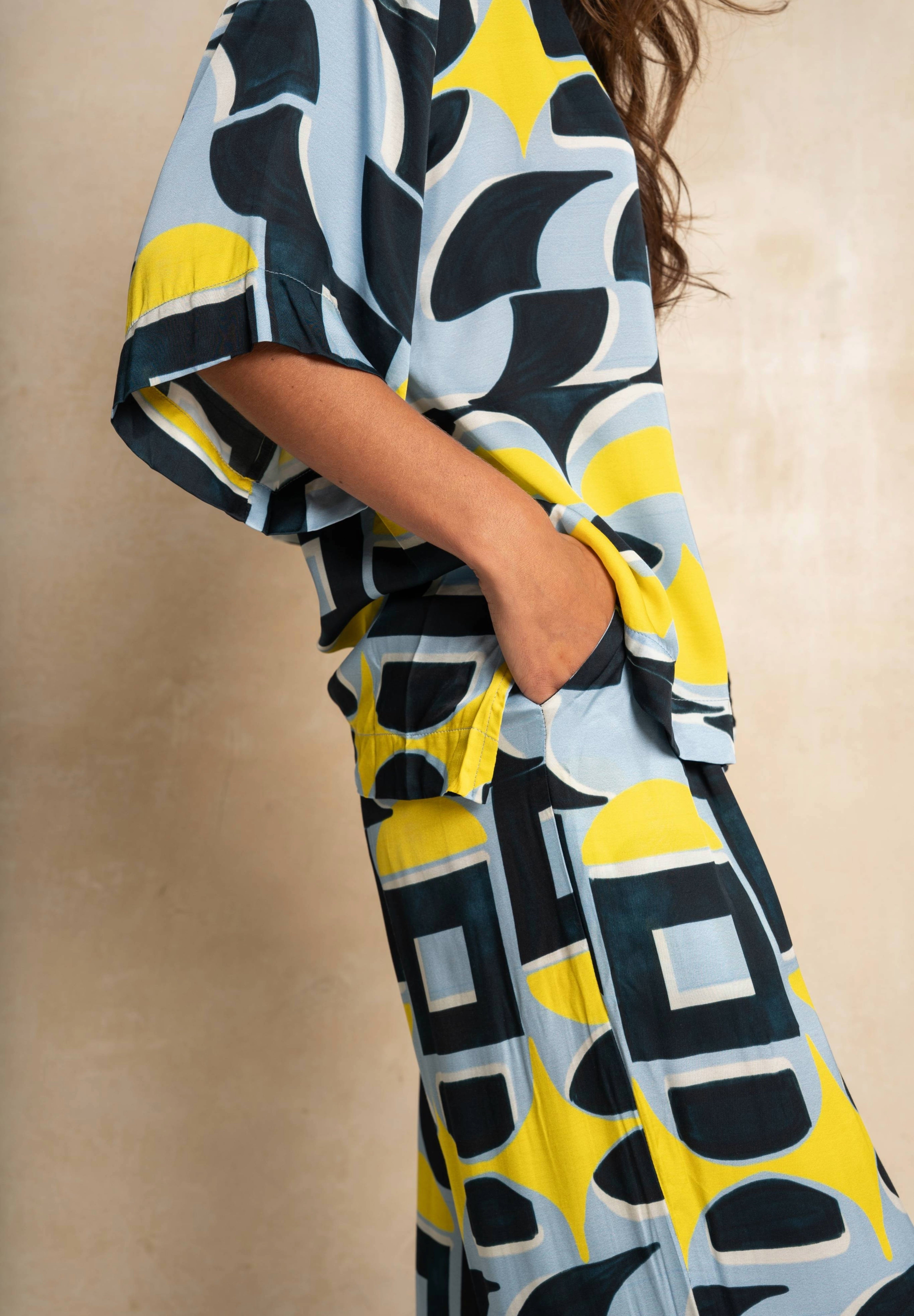 Peacock Pants - Blue & Yellow Geo