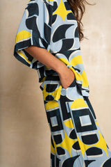 Peacock Pants - Blue & Yellow Geo