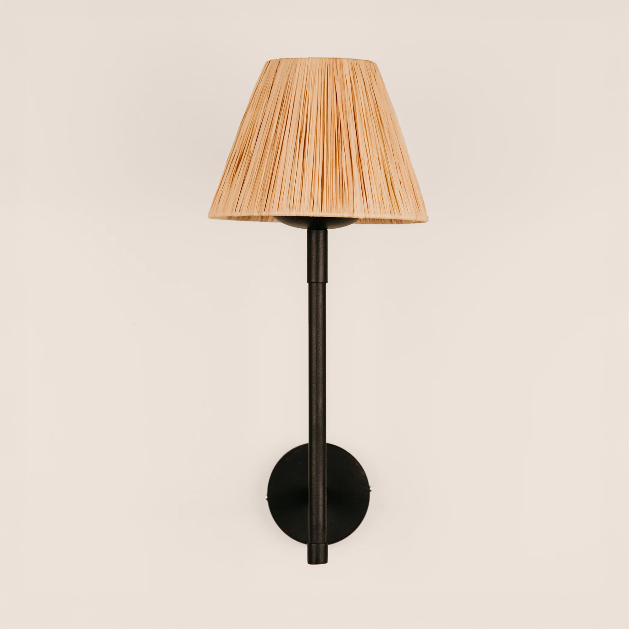 Olympic Wall Light with Tapered Raffia Shade – Black