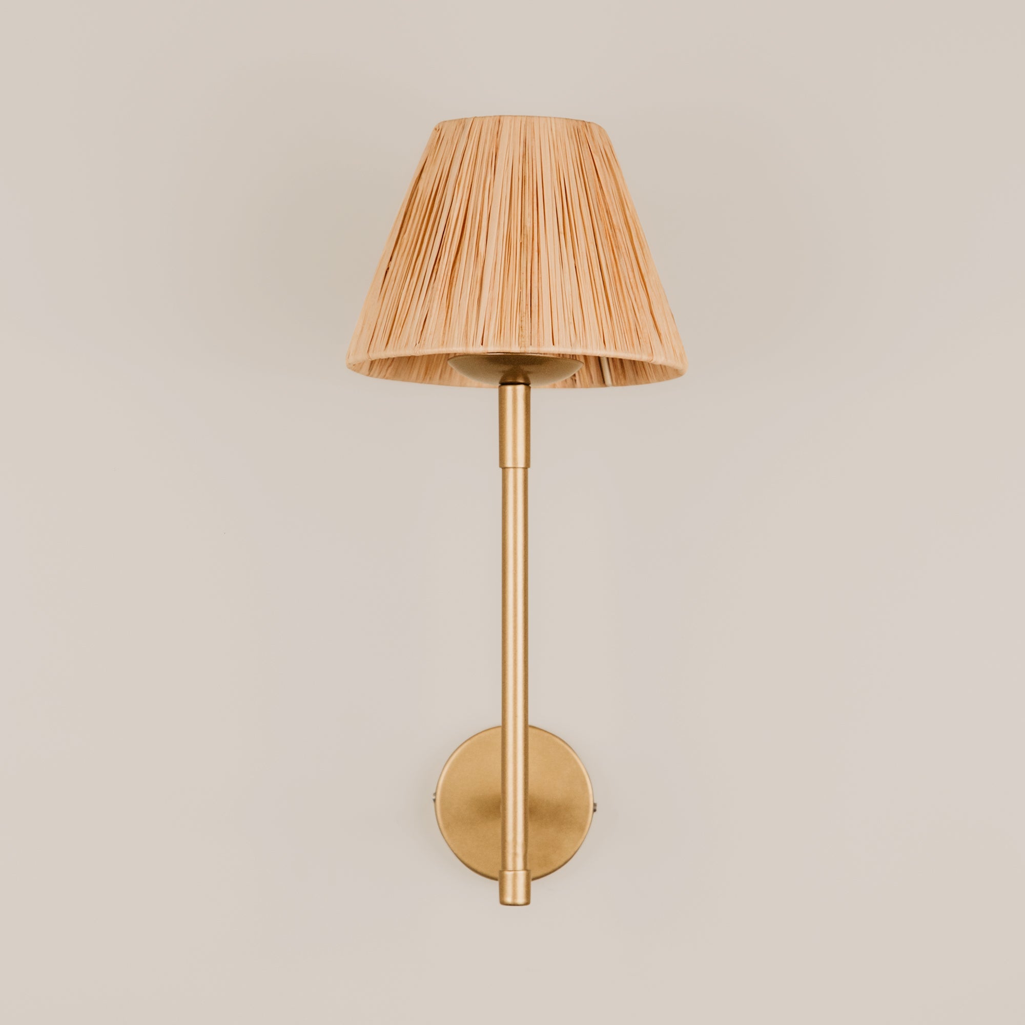 Olympic Wall Light with Tapered Raffia Shade – Gold