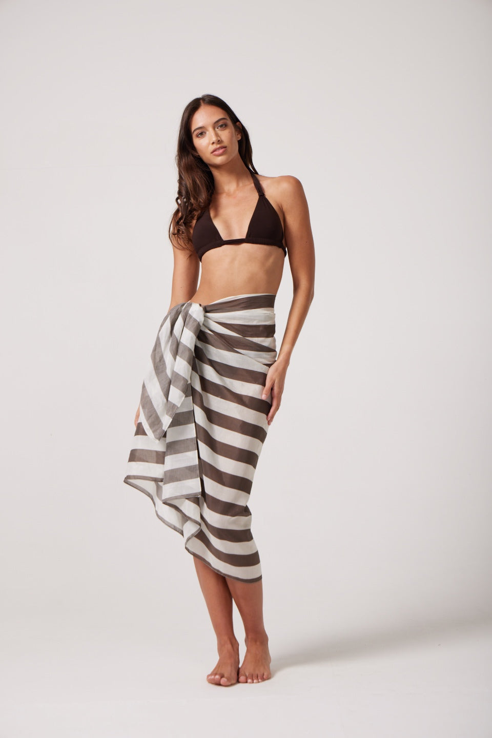 Printed chocolate brown stripe pareo