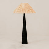 Pinnacle Chiselled Table Lamp with Tapered Raffia Shade – Black