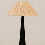 Pinnacle Chiselled Table Lamp with Tapered Raffia Shade – Black