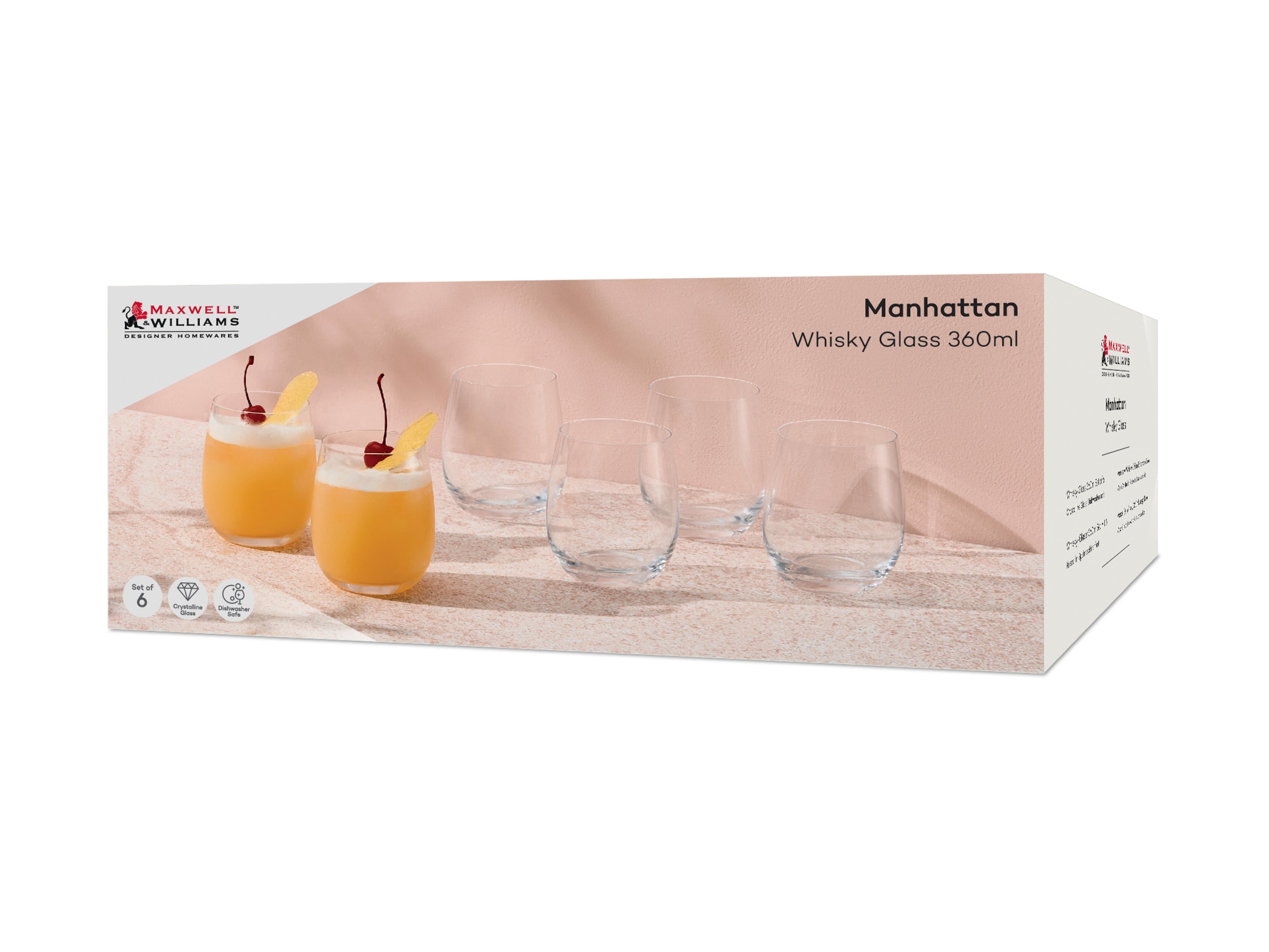 MW Manhattan Whisky Glass 360ML Set of 6 Gift Boxed
