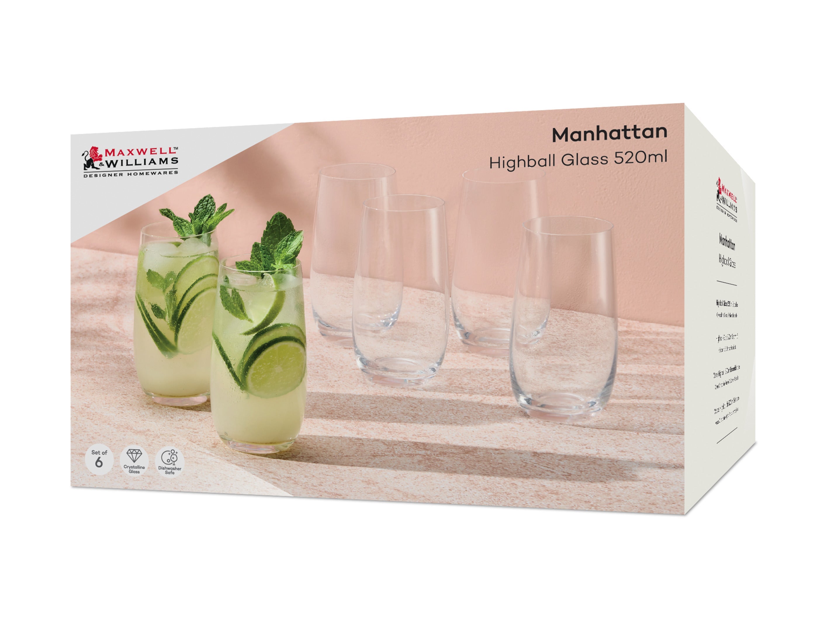 MW Manhattan Highball Glass 520ML Set of 6 Gift Boxed