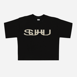 SUHU, OVERSIZED LOGO KNIT TEE, BLACK