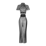 Malondie Glint Silver Crop Top
