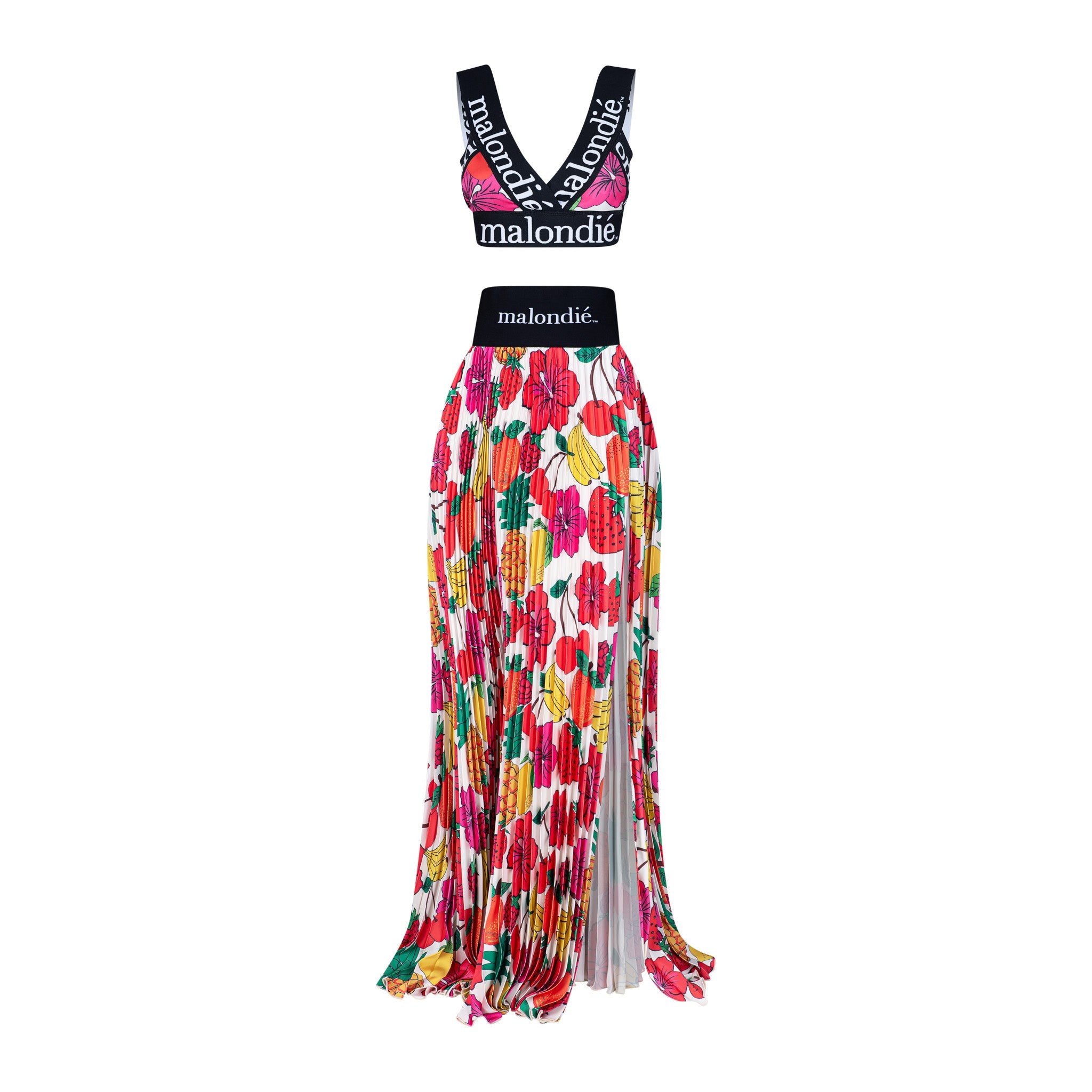 Malondie Pleated Fruit Maxi Dress (White)