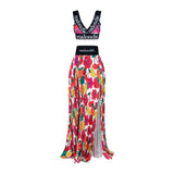 Malondie Pleated Fruit Maxi Dress (White)