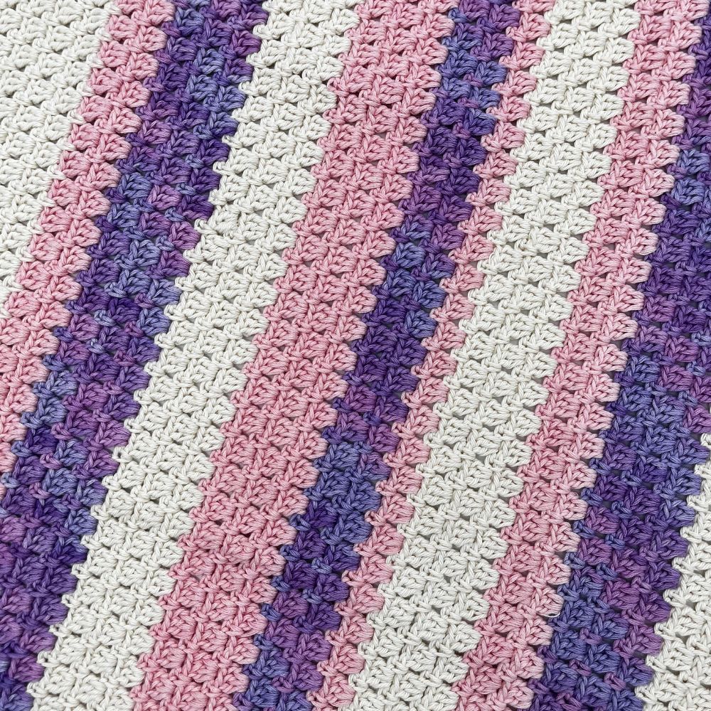 Pink, Purple & Beige Crocheted Baby Blanket