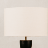 Totem Table Lamp with Natural Linen Shade – Black