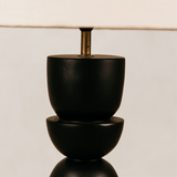 Totem Table Lamp with Natural Linen Shade – Black