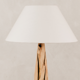 Weathered Baobab Table Lamp with Tapered Linen Shade – Blonde