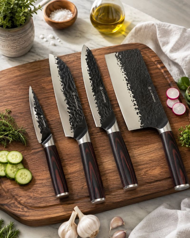 4pc Elite Chefs Knife Set - Wooden Handle - Image 1