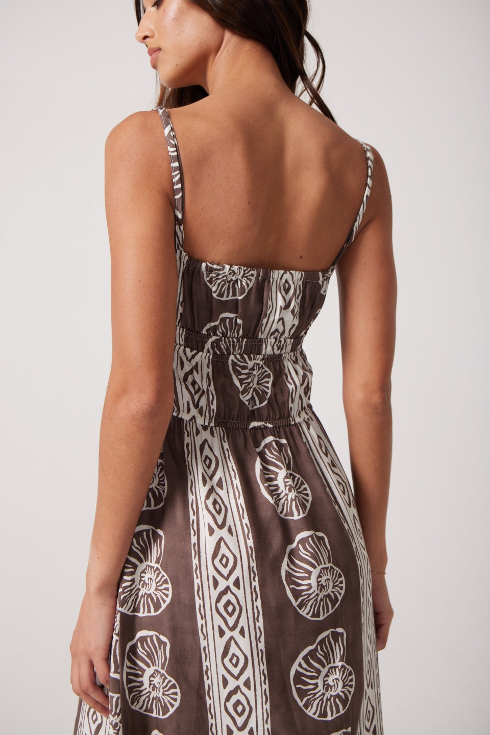Zara Midi Dress in Chocolate Brown Shell