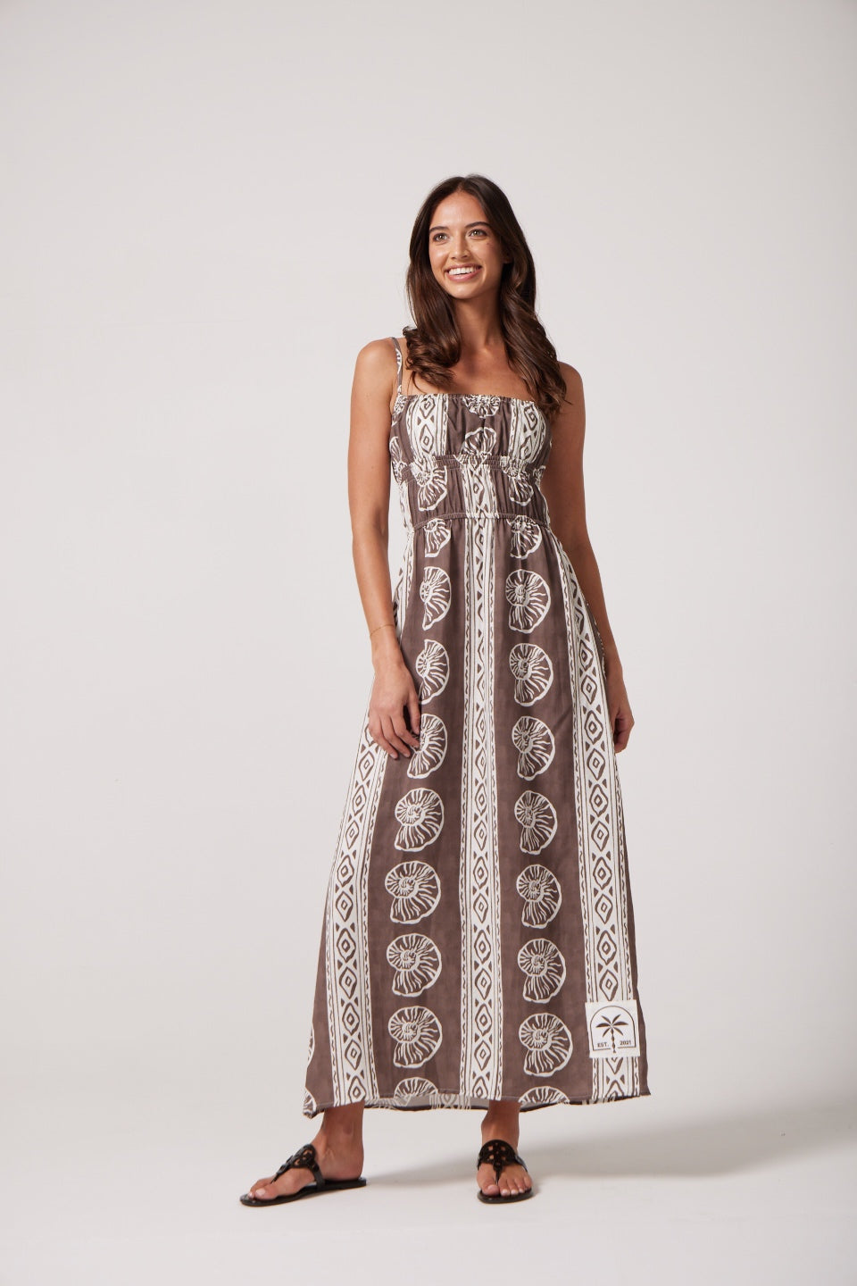 Zara Midi Dress in Chocolate Brown Shell