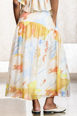 Ashwini Printed Basque Dirndle Maxi Skirt