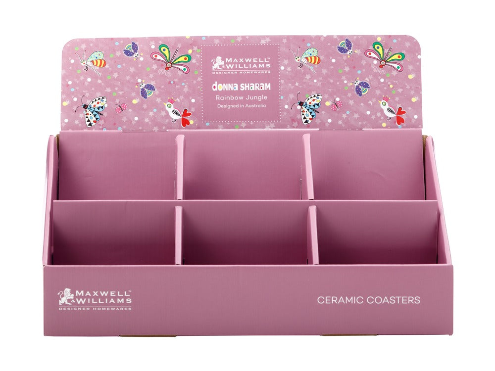 Maxwell & Williams Donna Sharam Rainbow Jungle Point of Sale Coaster Counter Display Unit Cardboard 36pce