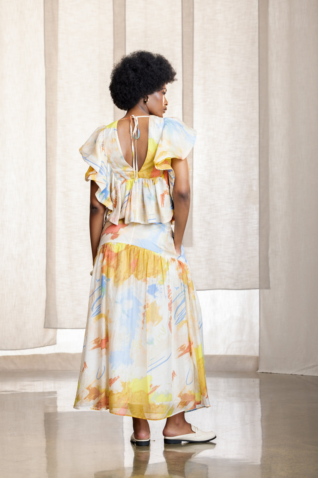 Ashwini Printed Basque Dirndle Maxi Skirt
