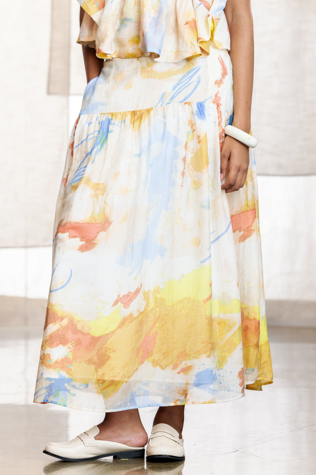 Ashwini Printed Basque Dirndle Maxi Skirt