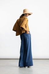 Khanitah Pleated Wide Leg Denim Jeans _ 165898 _ Blue Denim