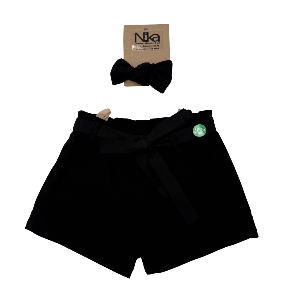 Nika Couture Black Girl Shorts & Headband Set