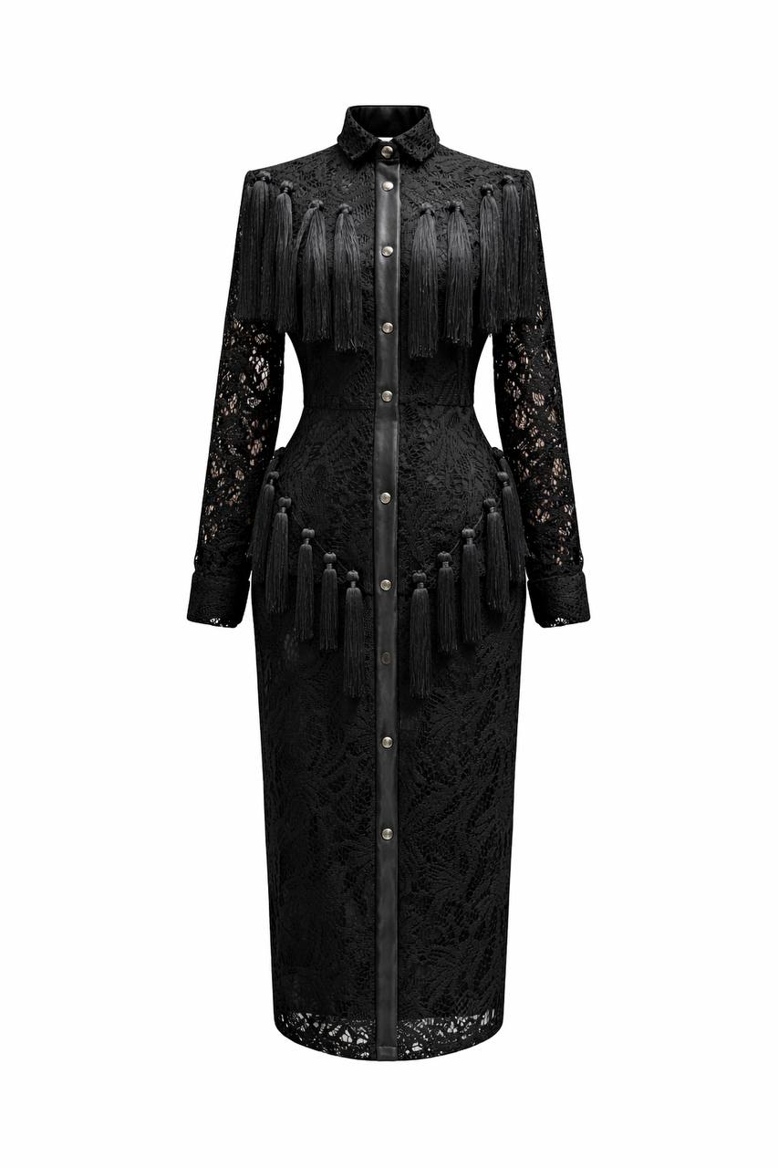 The Noire Tassel Lace Midi Dress