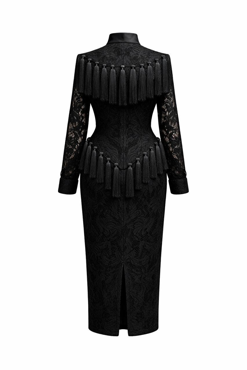 The Noire Tassel Lace Midi Dress