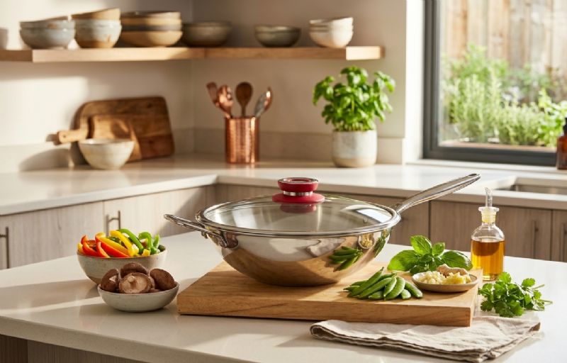 32cm Wok with Glass Lid (Available in Black, Blue and Red) - Image 3