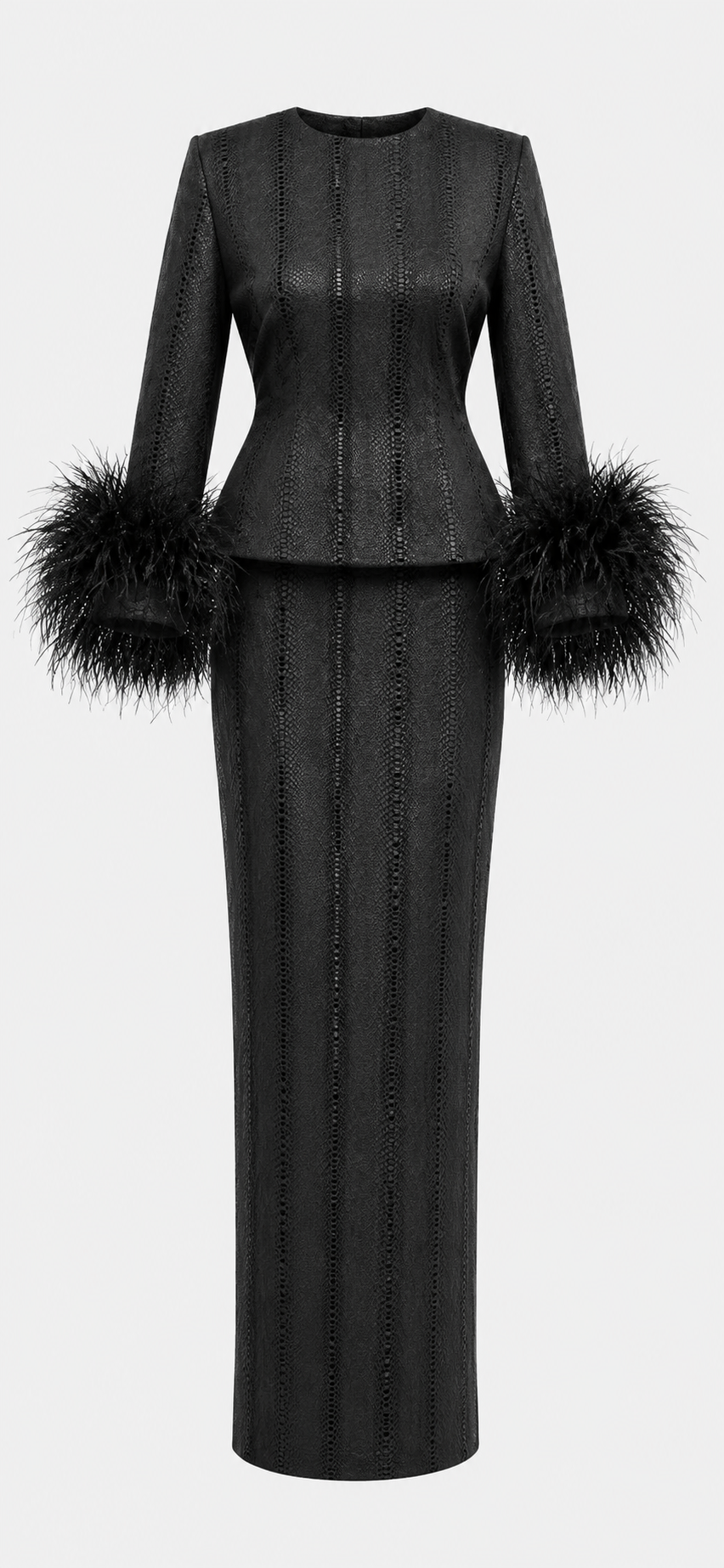 Sable Form Feathered Top & Skirt