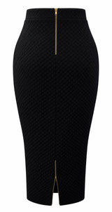 Sable Embossed Midi Pencil Skirt