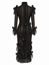 Nude Sable Form Ribbon Lace Dress