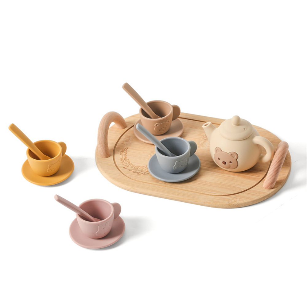 Silicone Tea Set with Bamboo Tray