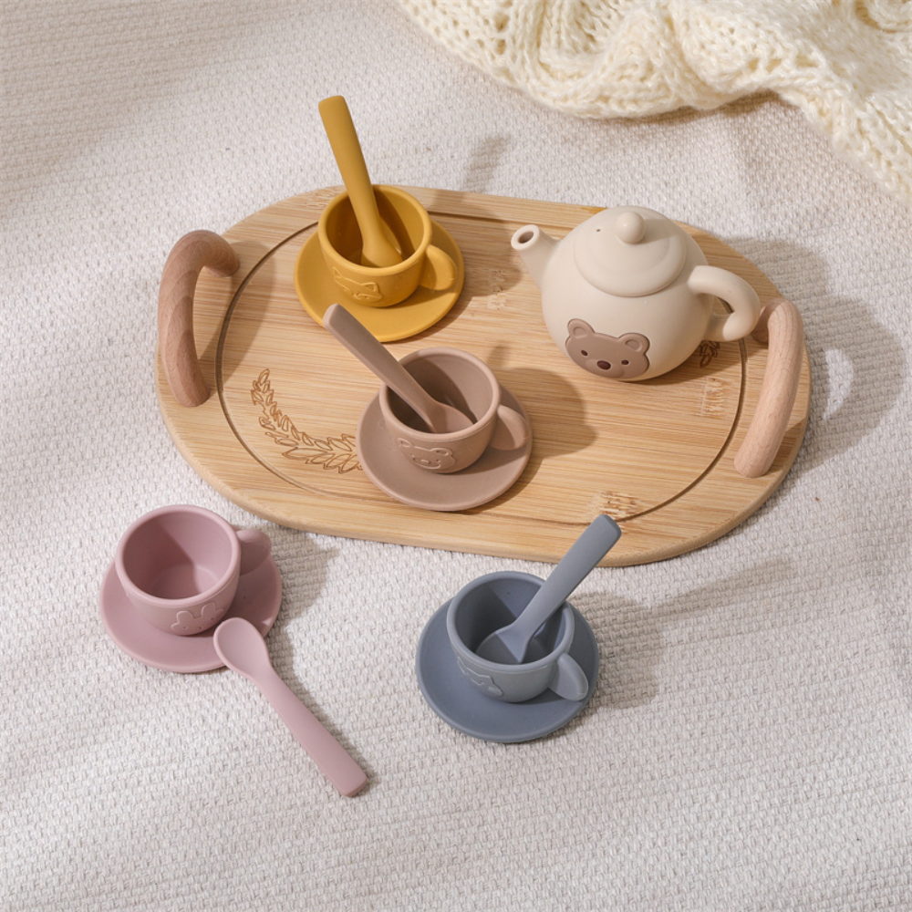 Silicone Tea Set with Bamboo Tray