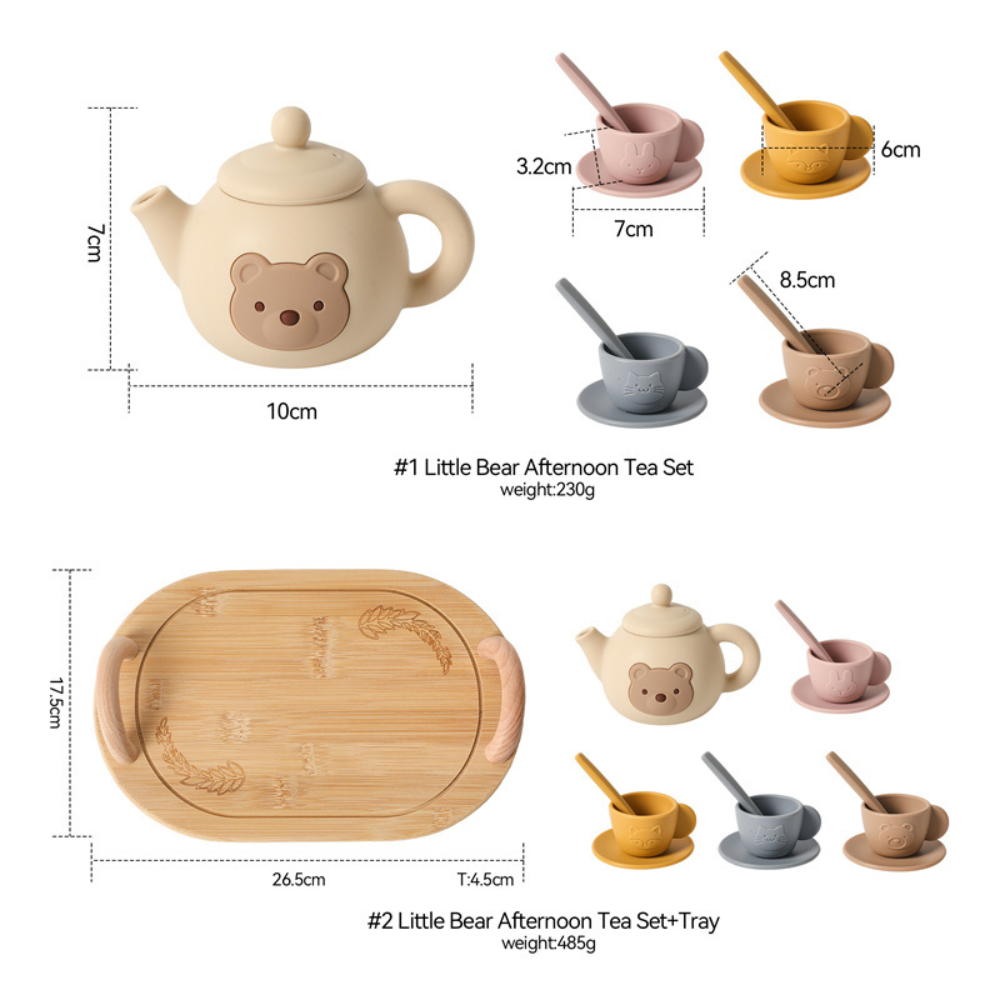 Silicone Tea Set with Bamboo Tray
